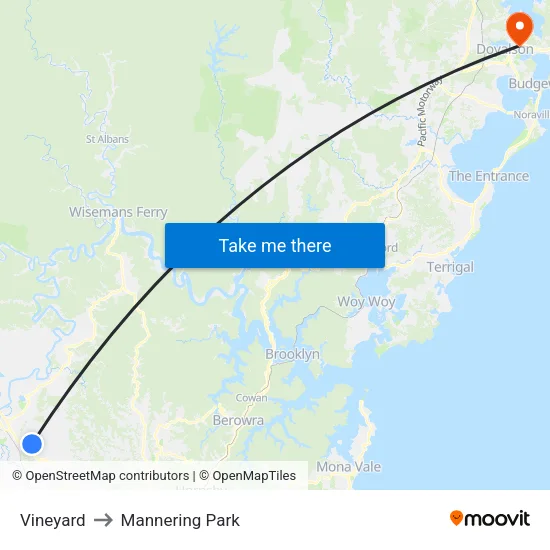 Vineyard to Mannering Park map
