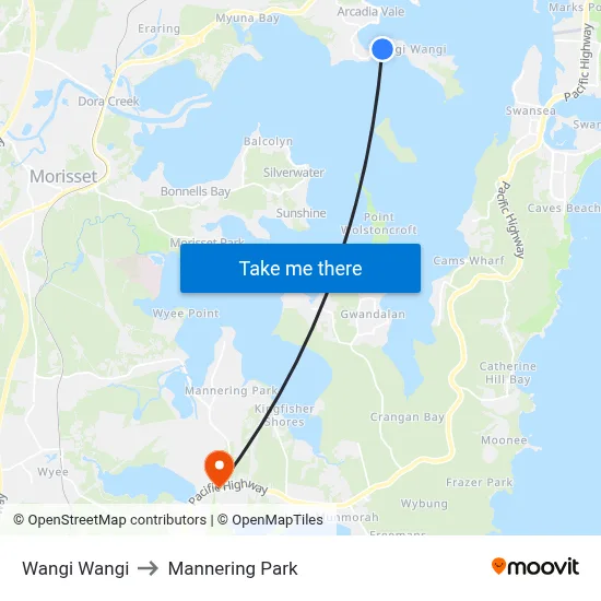 Wangi Wangi to Mannering Park map