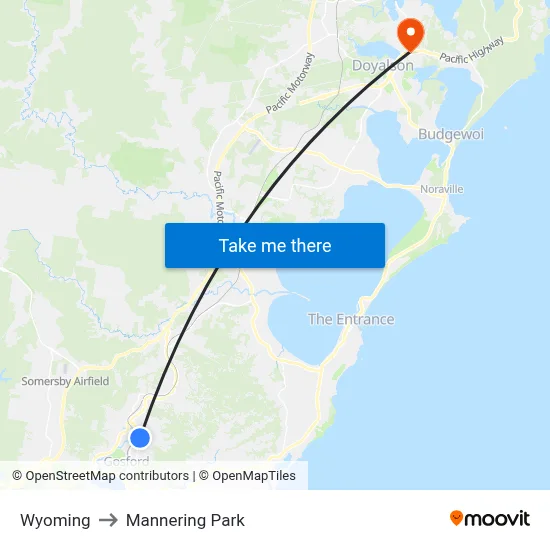 Wyoming to Mannering Park map