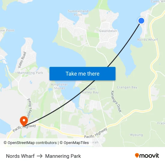 Nords Wharf to Mannering Park map