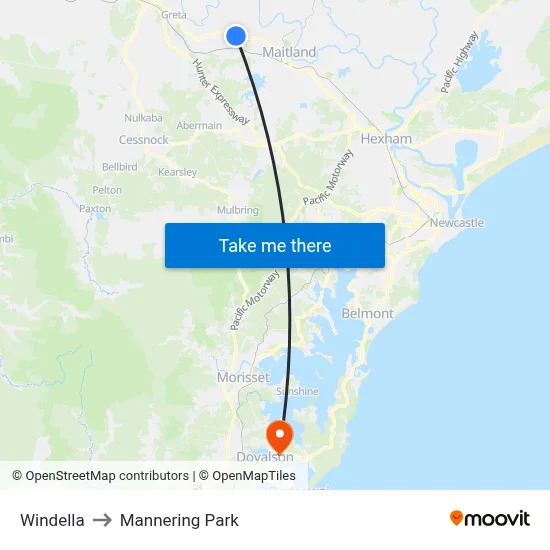 Windella to Mannering Park map