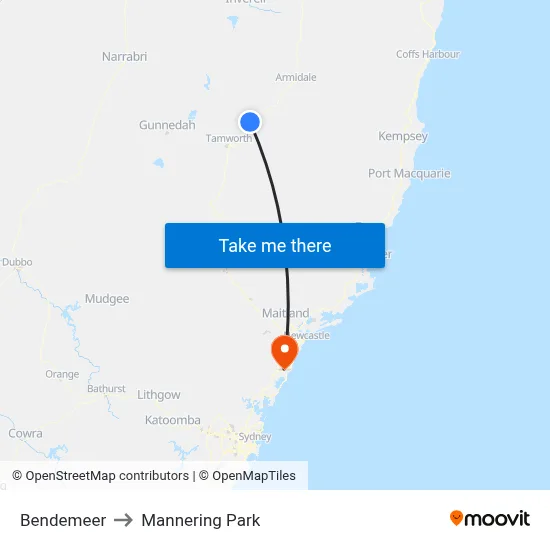 Bendemeer to Mannering Park map