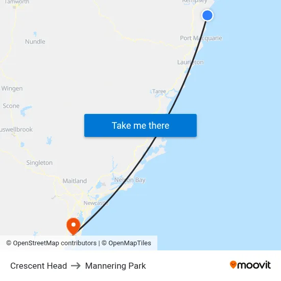 Crescent Head to Mannering Park map