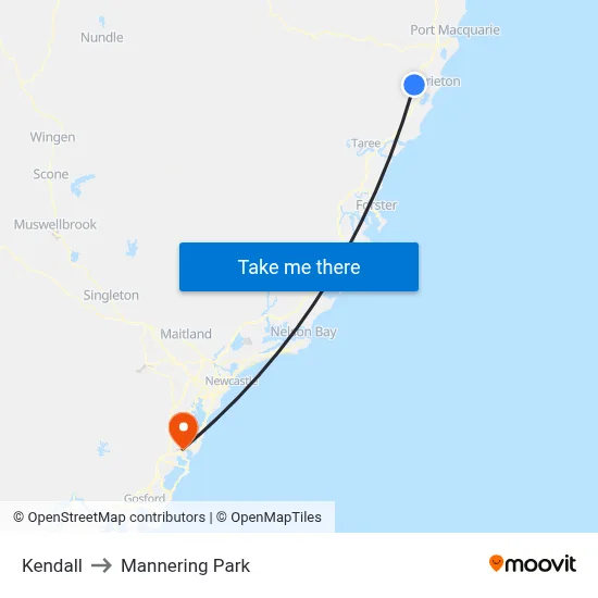 Kendall to Mannering Park map
