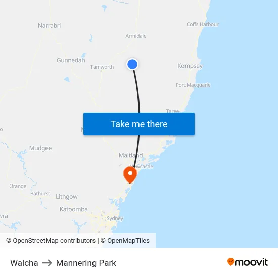 Walcha to Mannering Park map
