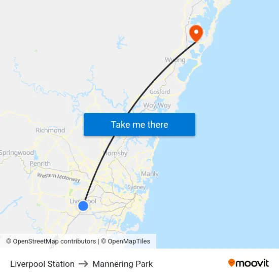 Liverpool Station to Mannering Park map