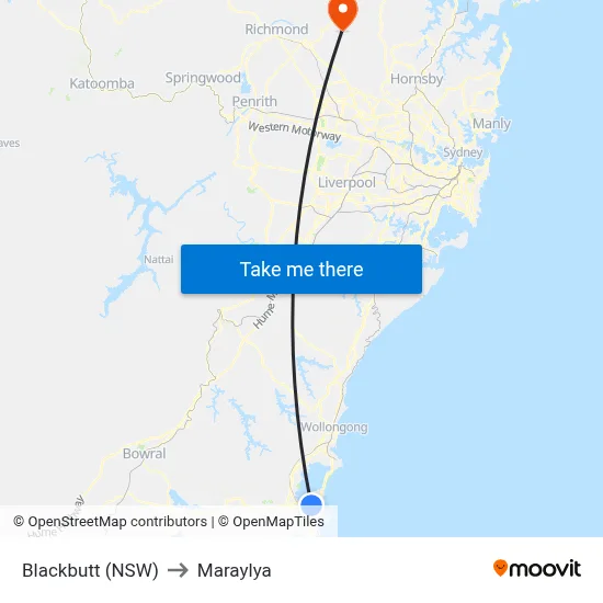 Blackbutt (NSW) to Maraylya map