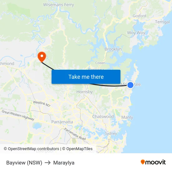 Bayview (NSW) to Maraylya map