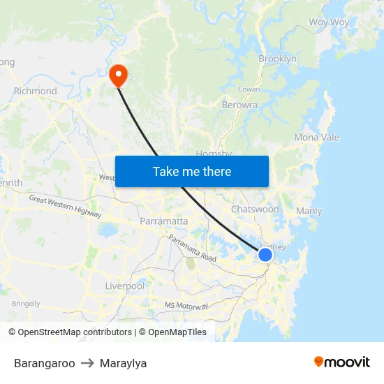 Barangaroo to Maraylya map