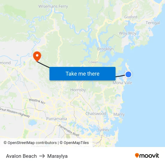 Avalon Beach to Maraylya map