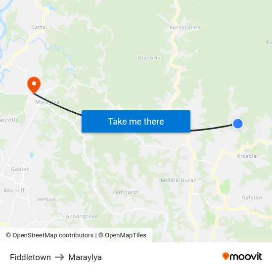Fiddletown to Maraylya map