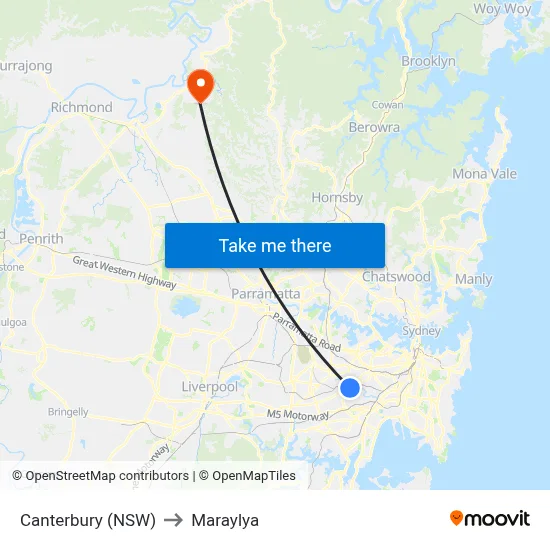 Canterbury (NSW) to Maraylya map