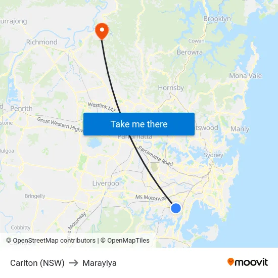 Carlton (NSW) to Maraylya map