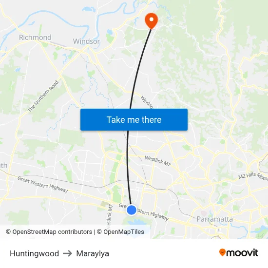 Huntingwood to Maraylya map