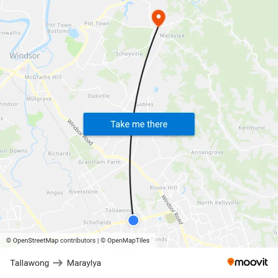 Tallawong to Maraylya map