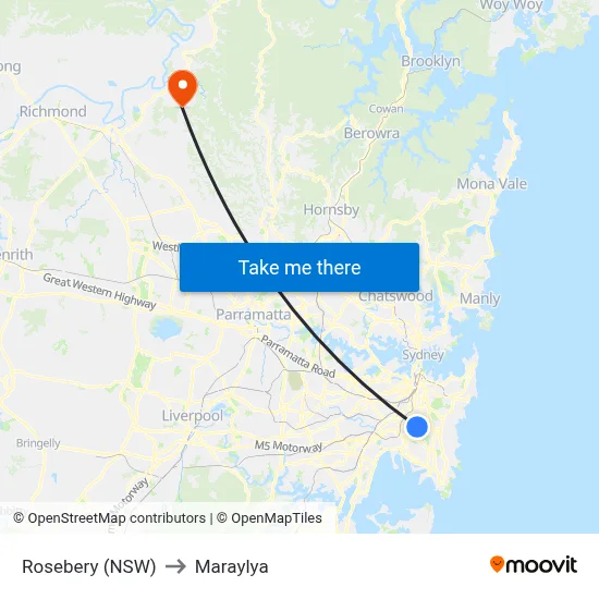 Rosebery (NSW) to Maraylya map