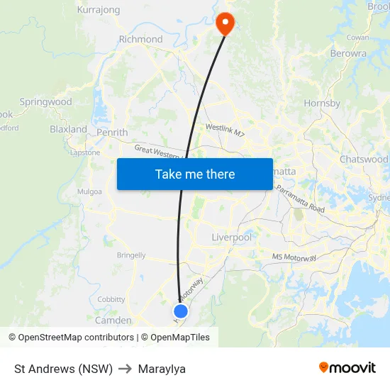 St Andrews (NSW) to Maraylya map