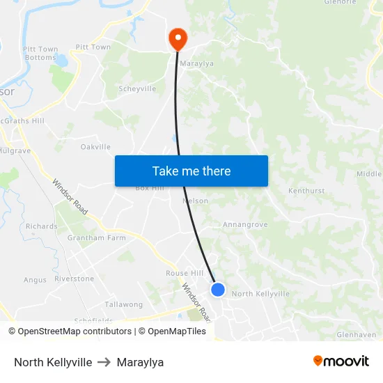 North Kellyville to Maraylya map