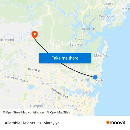 Allambie Heights to Maraylya map