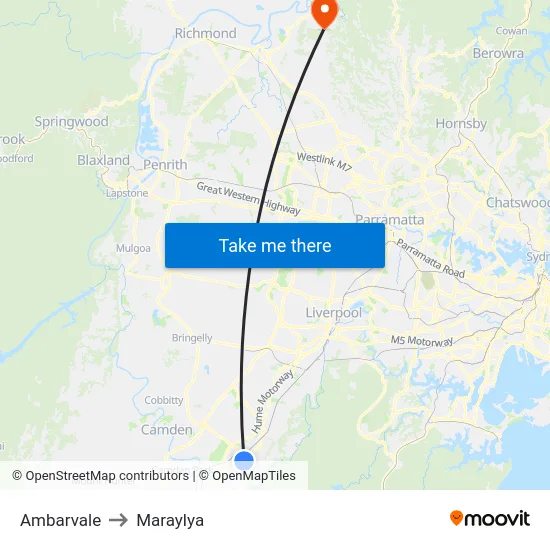 Ambarvale to Maraylya map