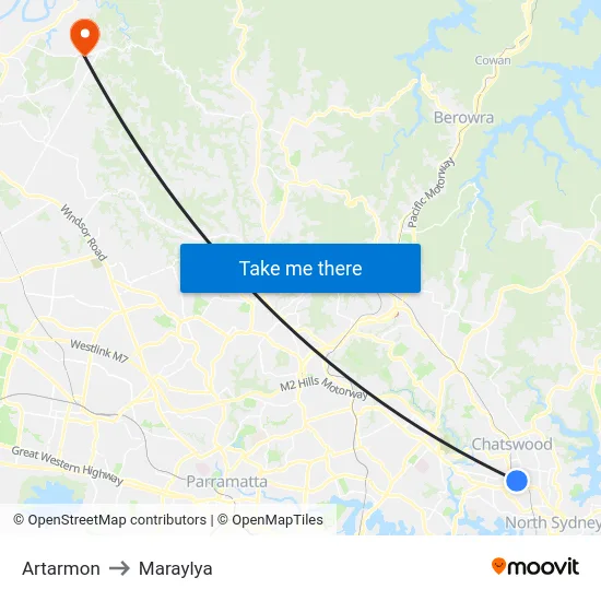 Artarmon to Maraylya map