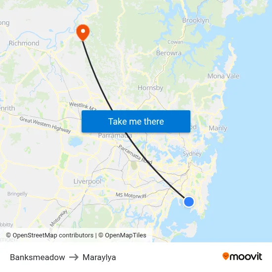 Banksmeadow to Maraylya map