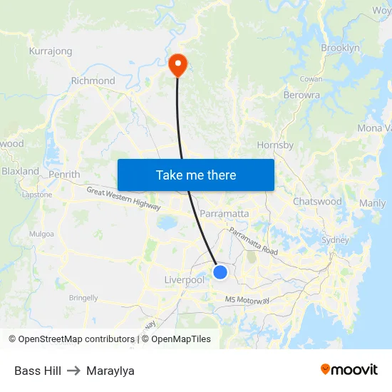 Bass Hill to Maraylya map