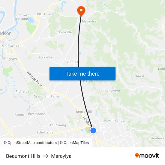 Beaumont Hills to Maraylya map