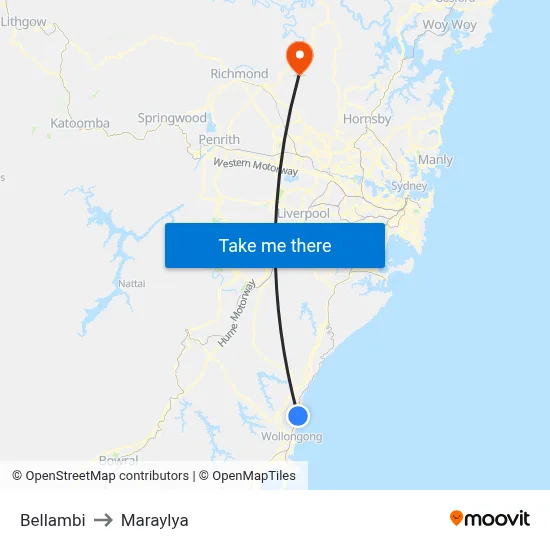 Bellambi to Maraylya map