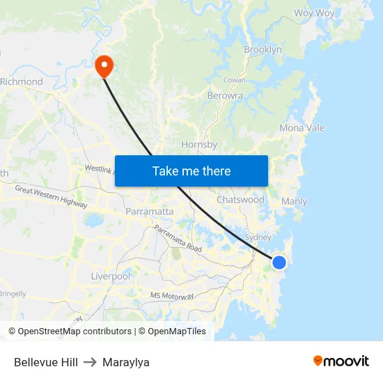 Bellevue Hill to Maraylya map