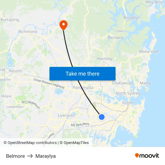 Belmore to Maraylya map