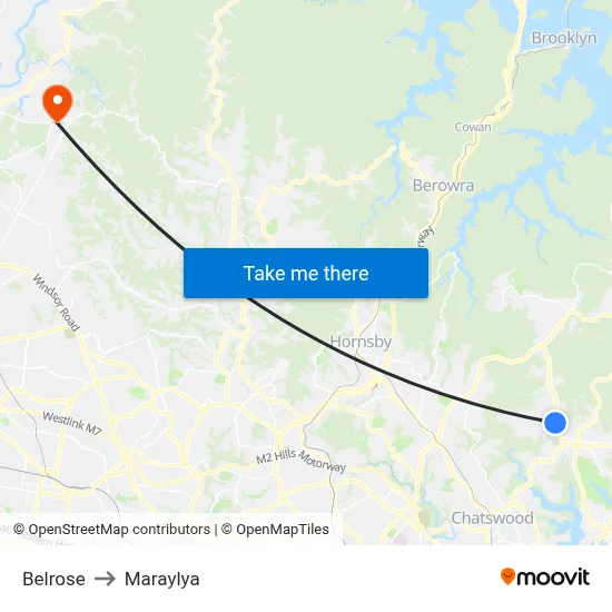 Belrose to Maraylya map