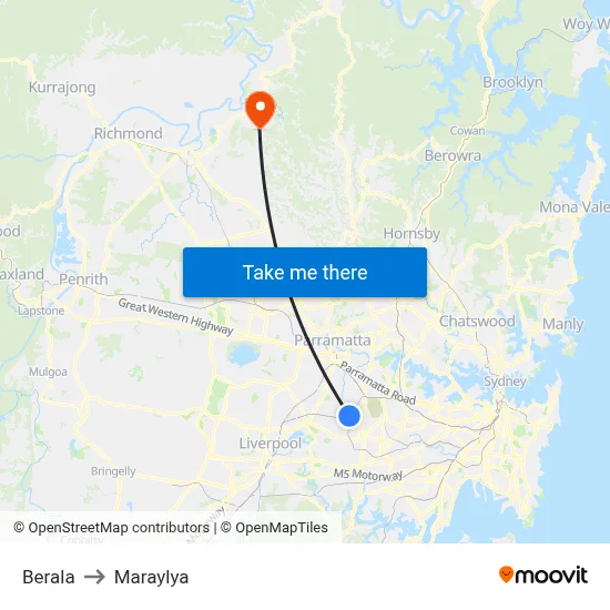Berala to Maraylya map