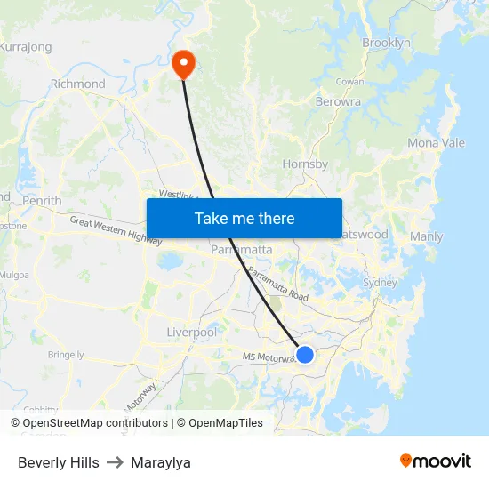 Beverly Hills to Maraylya map