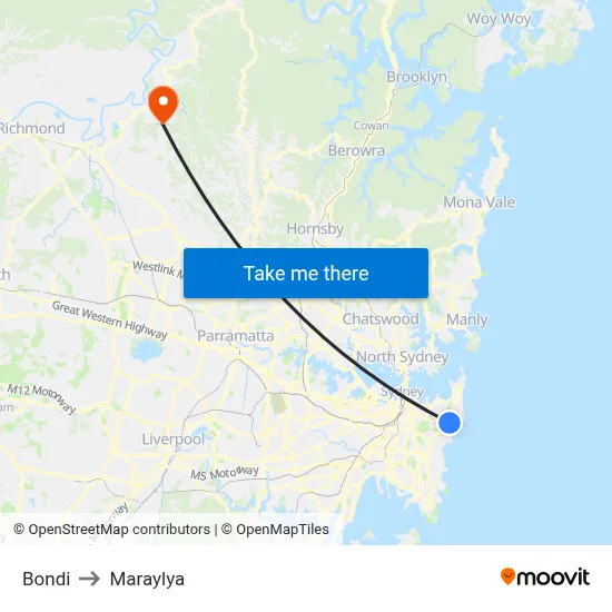 Bondi to Maraylya map
