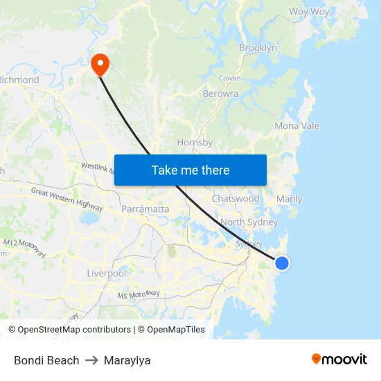 Bondi Beach to Maraylya map