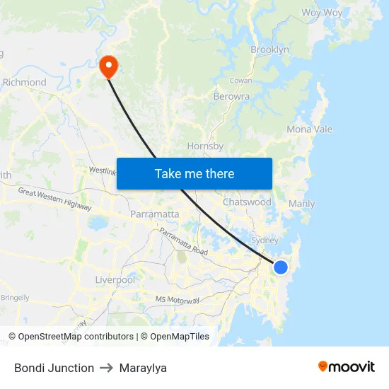 Bondi Junction to Maraylya map