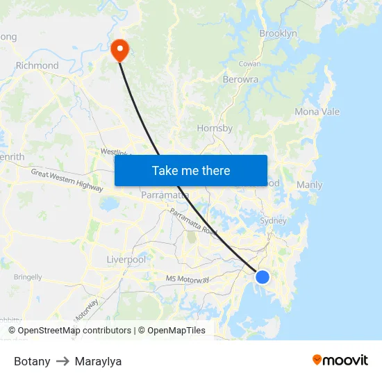 Botany to Maraylya map