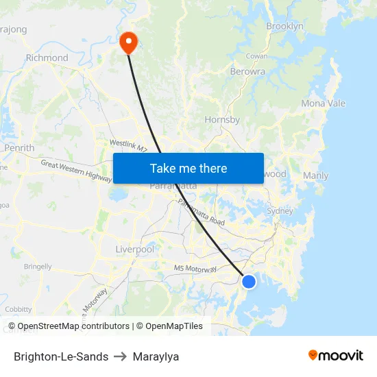 Brighton-Le-Sands to Maraylya map