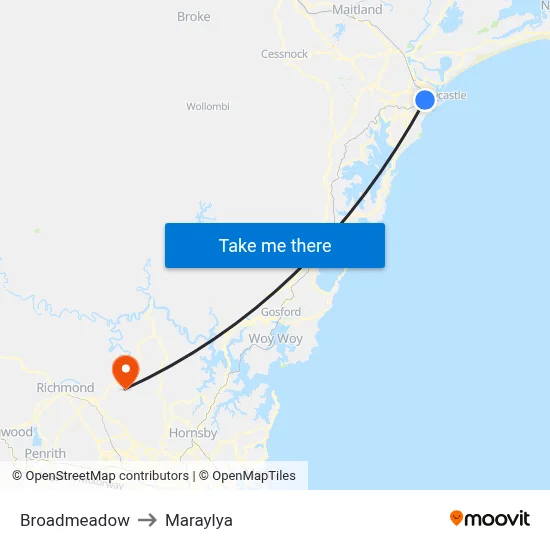 Broadmeadow to Maraylya map