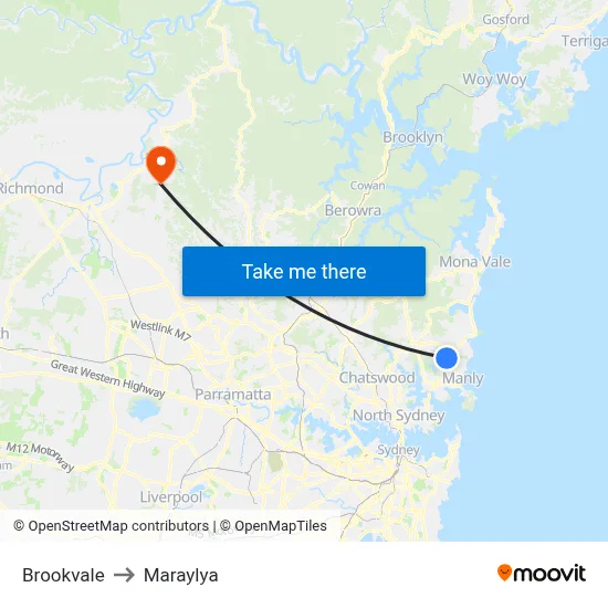 Brookvale to Maraylya map