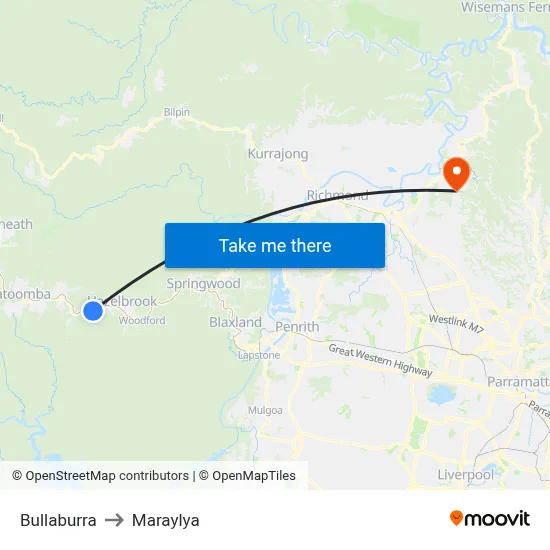 Bullaburra to Maraylya map