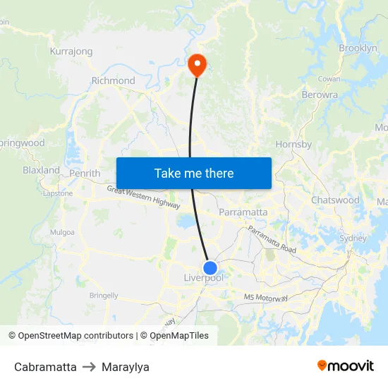 Cabramatta to Maraylya map