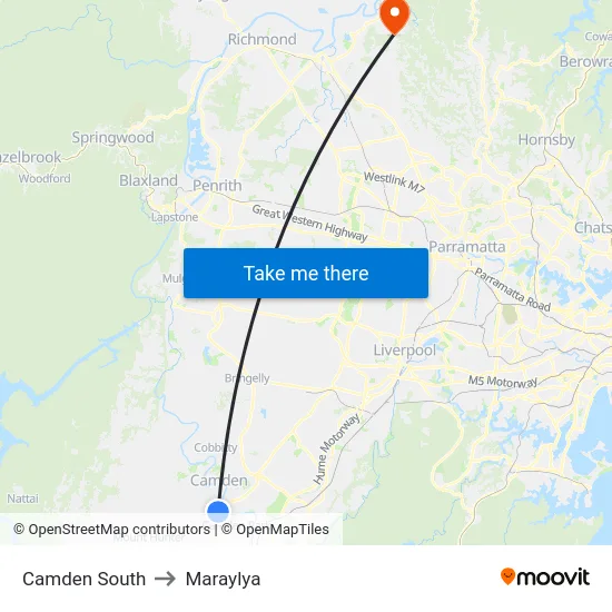 Camden South to Maraylya map