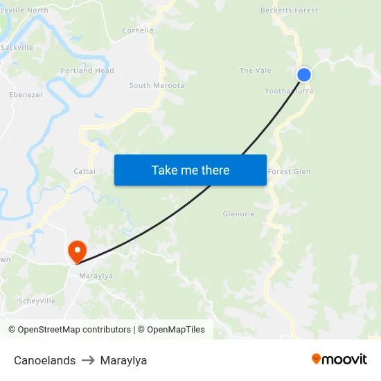 Canoelands to Maraylya map