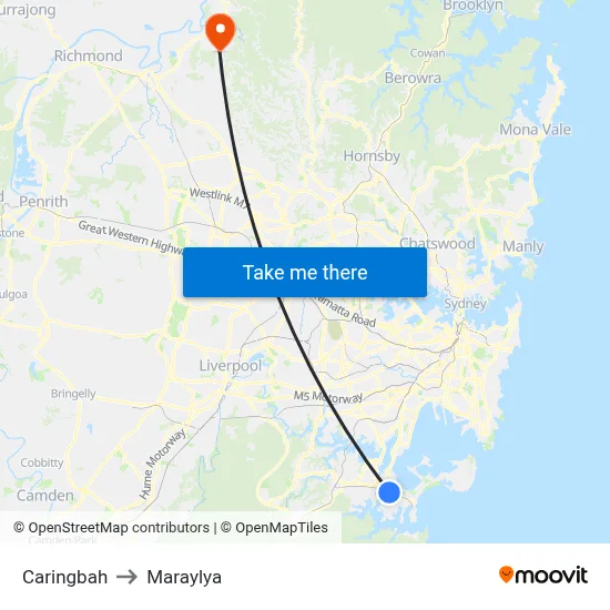Caringbah to Maraylya map