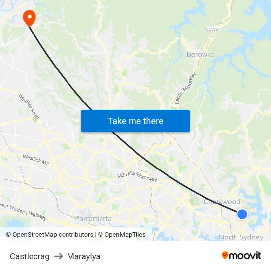 Castlecrag to Maraylya map
