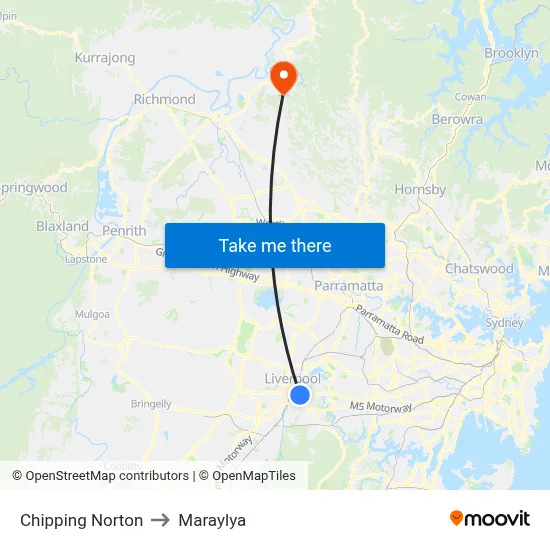 Chipping Norton to Maraylya map