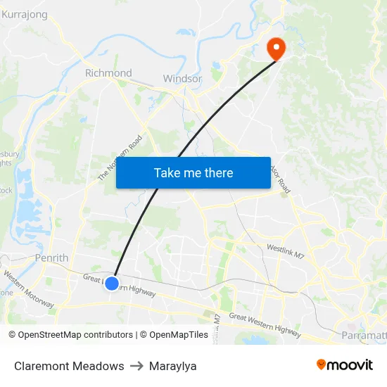 Claremont Meadows to Maraylya map