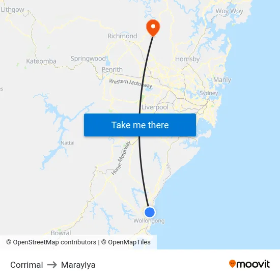 Corrimal to Maraylya map